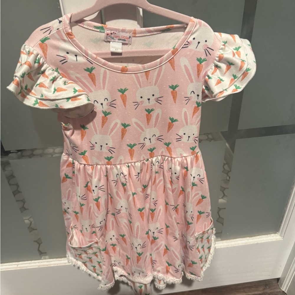 Pink Bunny Print Kids Casual Dress